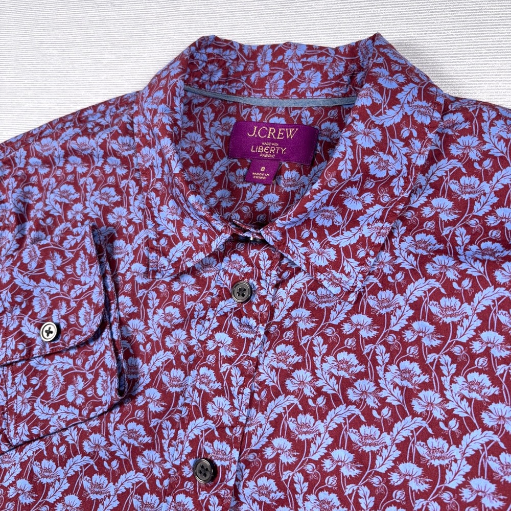 J Crew Slim Fit Liberty Shirt Womens Size 8 Burgundy Toutouayette Floral